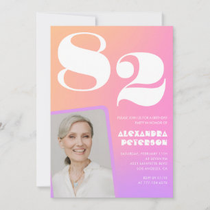 Pink Gradient Retro Foto 82. Geburtstag Einladung