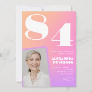 Pink Gradient Retro Foto 84. Geburtstag Einladung