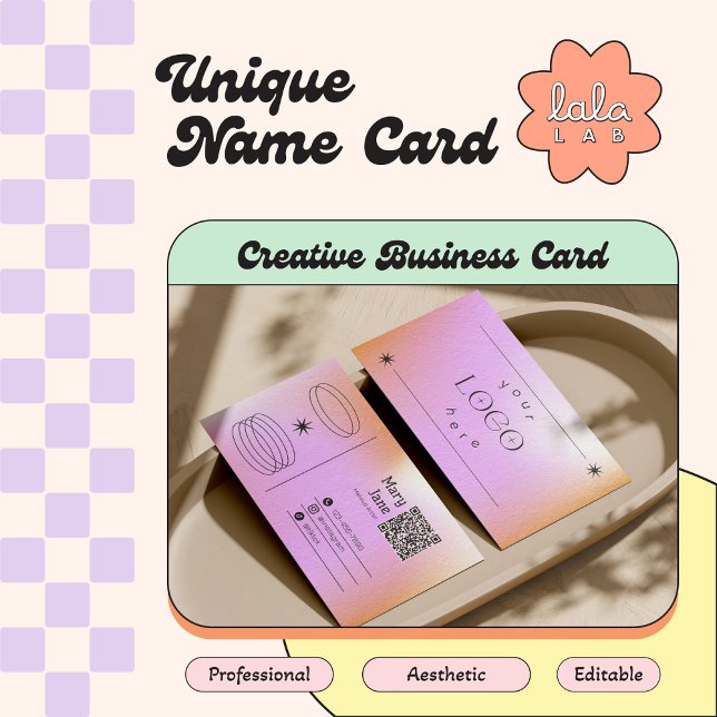 Pink Gradient Trendy Editable Business Card Visitenkarte (Von Creator hochgeladen)