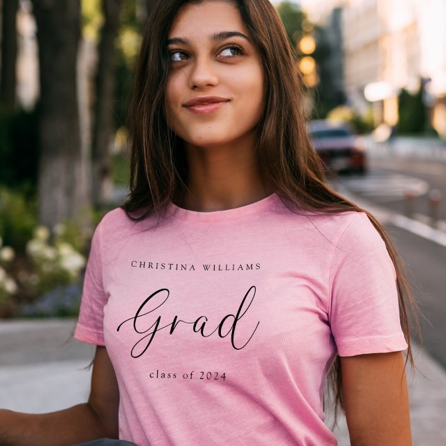 Pink Graduate Modern Eleganter Script Abschluss T-Shirt (Pink Graduate Modern Elegant Script Graduation T-Shirt)