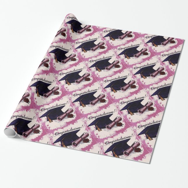 Pink Graduation Cap & Diploma Wrapping Paper Geschenkpapier (Ungerollt)