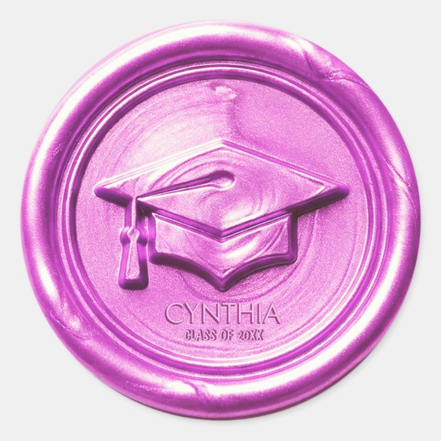  Pink Graduation Cap  Wax Seal Runder Aufkleber (Vorderseite)
