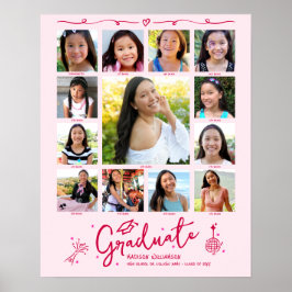 Pink Graduation K–12 Photo Collage Red Doodles Fun Poster