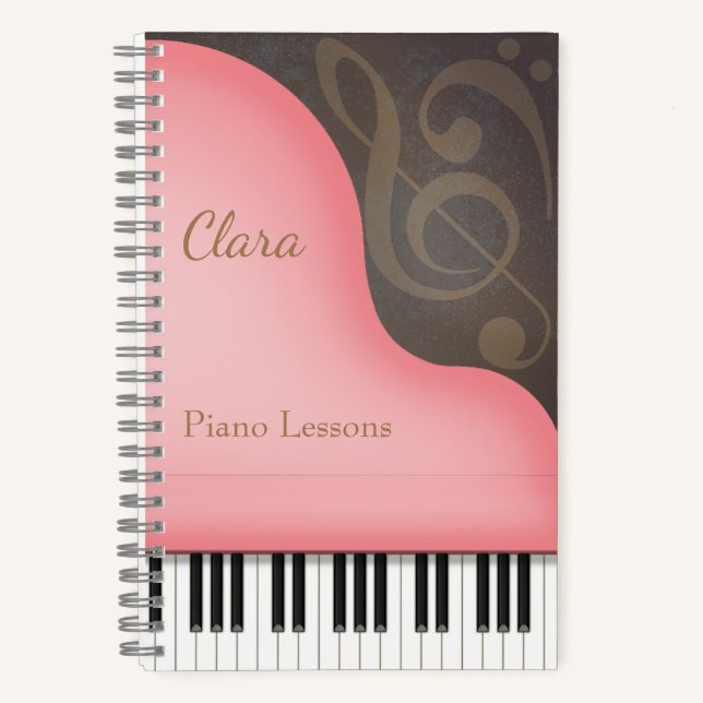 Pink Grand Piano Pianist & Music Lover's Custom Notizbuch (Vorderseite)