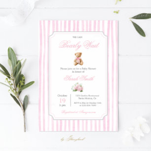 Pink Grandmillennial Teddy Bear Baby Shower Girl Einladung