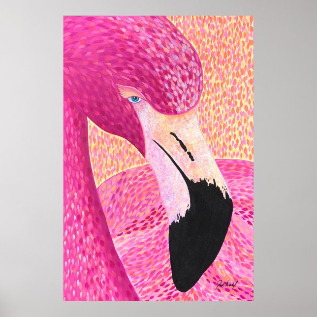Pink Grapefruit Big Head Flamingo - von nur Dahl Poster (Vorne)