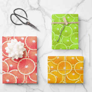 Pink Grapefruit Orange und Limone Scheiben Geschenkpapier Set