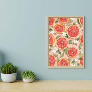 Pink Grapefruit Pop – Retro-Aquarell-Zitrus Poster