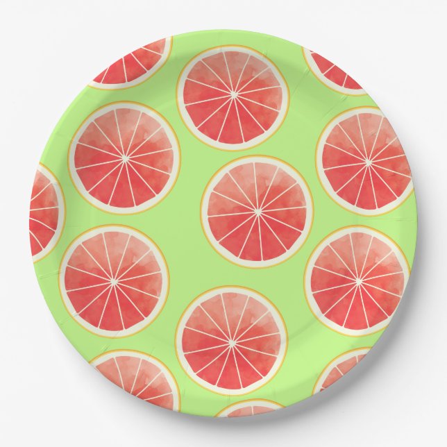 Pink Grapefruit Slices Pattern Pappteller (Vorderseite)