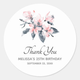 Pink & Grau Blume Classy Watercolor Vielen Dank Runder Aufkleber