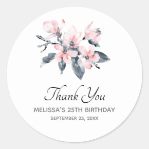 Pink & Grau Blume Classy Watercolor Vielen Dank Runder Aufkleber