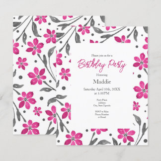 Pink Grau Blume Muster Einladung