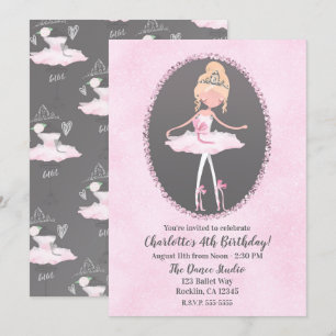 Pink & Grau Couture Ballerina Geburtstagsparty Einladung