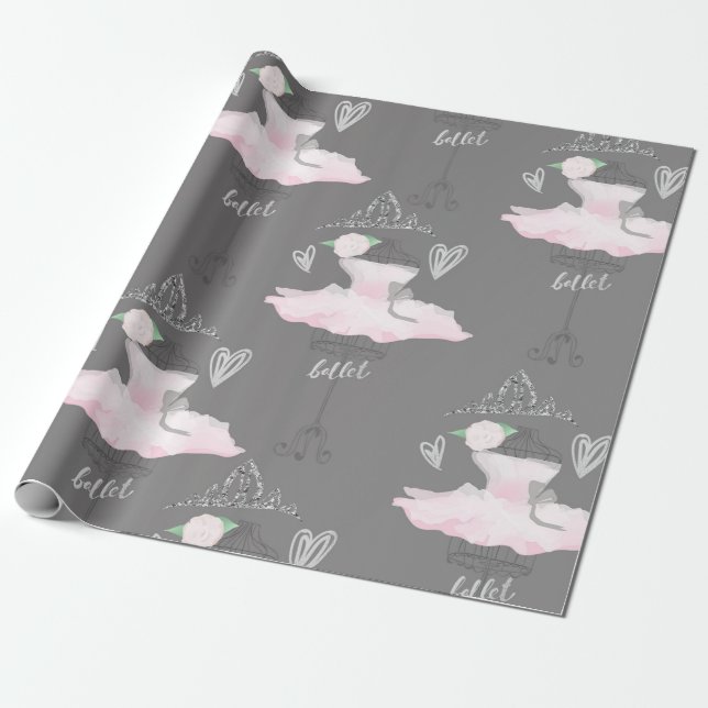 Pink & Grau Couture Ballerina Geburtstagsparty Geschenkpapier (Ungerollt)