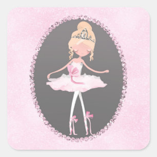 Pink & Grau Couture Ballerina Geburtstagsparty Quadratischer Aufkleber