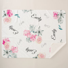 Pink Grau Floral Wasserfarben Mädchenname Sherpadecke