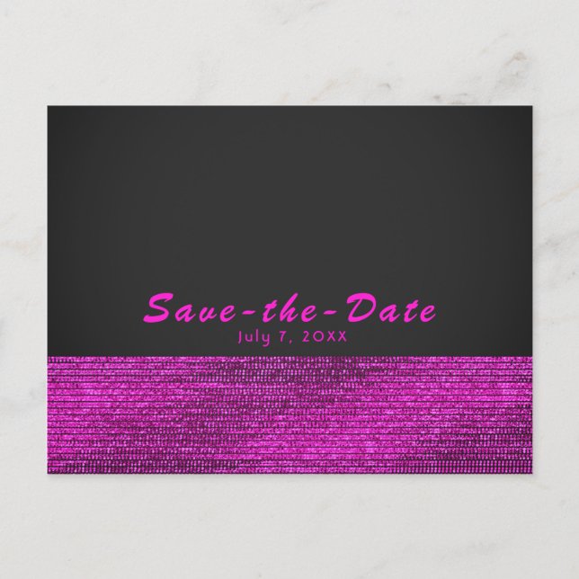 Pink & Grau Moderne Glam Sequins Save the Date Ankündigungspostkarte (Vorderseite)