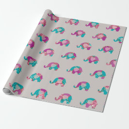 Pink Grau Orchid Princess Elephant Aquamarin Baby Geschenkpapier