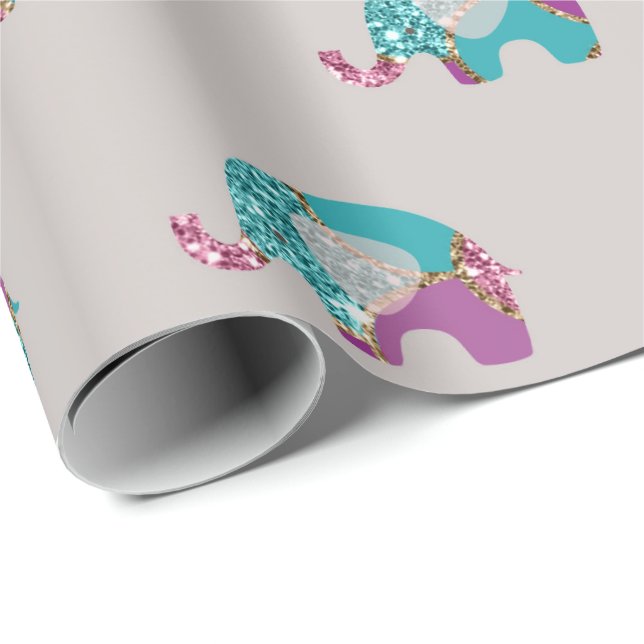 Pink Grau Orchid Princess Elephant Aquamarin Baby Geschenkpapier (Rolleneckpunkt)