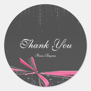 Pink & Grau Ribbon Bow Rhinestones Bling Stickers