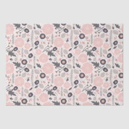 Pink Grau Schwarzes Botanisches Muster Seidenpapier