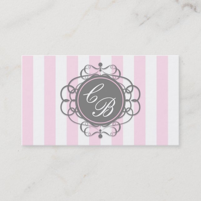 Pink & Grau Streifen Chic Boutique Business Card Visitenkarte (Vorderseite)