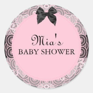Pink & Grau Vintag Chic Baby Duschaufkleber Runder Aufkleber