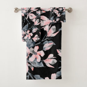 Pink & Grau Wasserfarben-Muster Badhandtuch Set