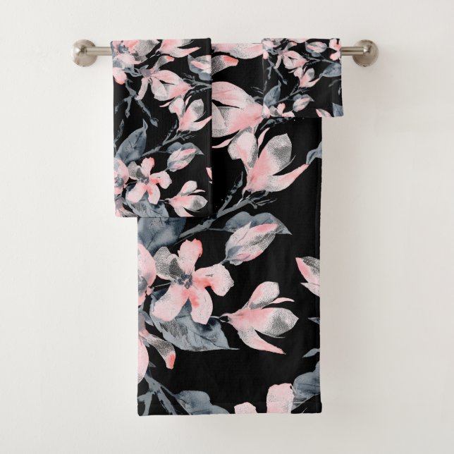 Pink & Grau Wasserfarben-Muster Badhandtuch Set (Insitu)