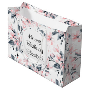 Pink & Grau Wasserfarben Muster Geburtstag Große Geschenktüte