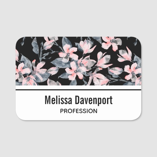 Pink & Grau Wasserfarben-Muster Namensschild (Vorderseite)