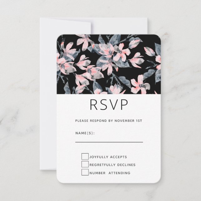 Pink & Grau Wasserfarben-Muster RSVP Karte (Vorderseite)