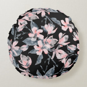 Pink & Grau Wasserfarben-Muster Rundes Kissen