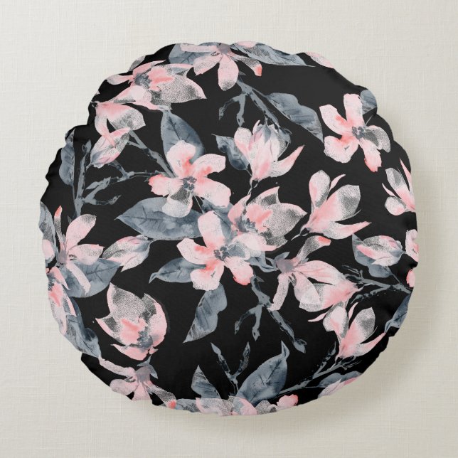 Pink & Grau Wasserfarben-Muster Rundes Kissen (Vorderseite)