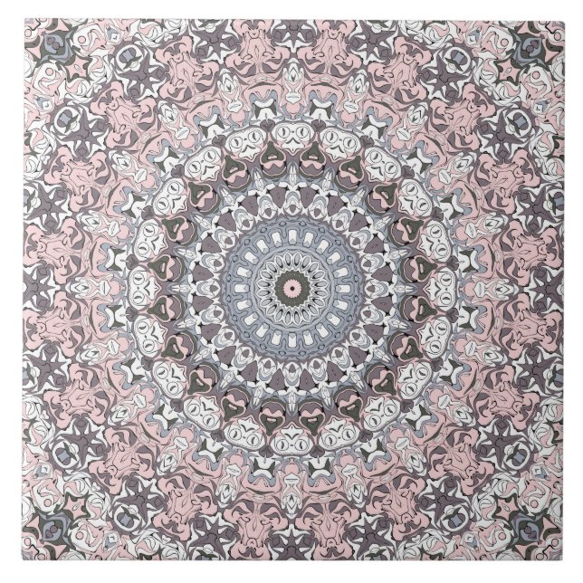Pink Grau-Weiß-Mandala-Muster Fliese (Vorderseite)