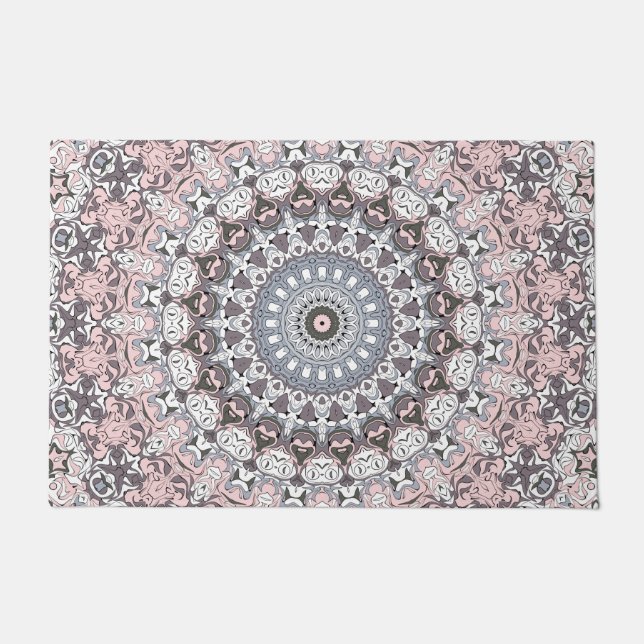 Pink Grau-Weiß-Mandala-Muster Fußmatte (Vorderseite)