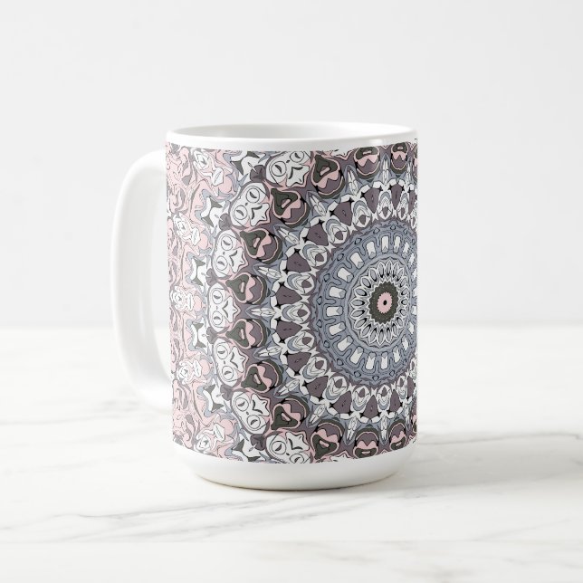 Pink Grau-Weiß-Mandala-Muster Kaffeetasse (Vorderseite Links)