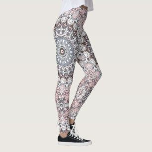 Pink Grau-Weiß-Mandala-Muster Leggings