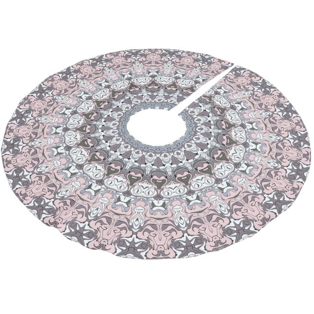 Pink Grau-Weiß-Mandala-Muster Polyester Weihnachtsbaumdecke (Schrägansicht)