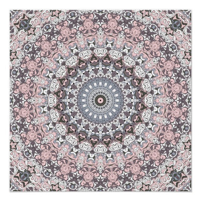 Pink Grau-Weiß-Mandala-Muster Poster (Vorderseite)