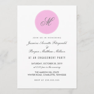 Pink-graue Monogramm-Polka-Dots-Engagement-Partei Einladung