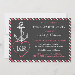Pink-graue Nautical Anchor-Engagement-Partei einla Einladung