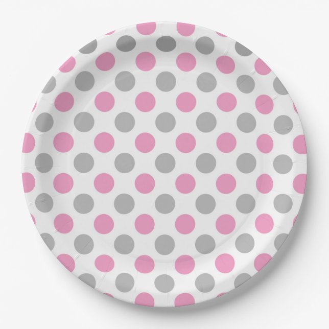 Pink-graue Polka-Punktmuster Pappteller (Vorderseite)