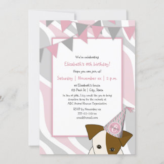 Pink-graues Party Welpe pinkend Mädchen Geburtstag Einladung