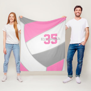Pink Gray and White Girls Volleyball Personalized Fleecedecke