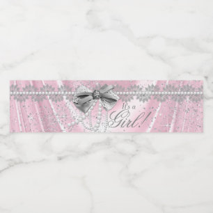 Pink Gray Baby Dusche Wasser Flaschen Etiketten