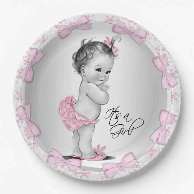 Pink Gray Baby Duschpapier Teller (Vorderseite)