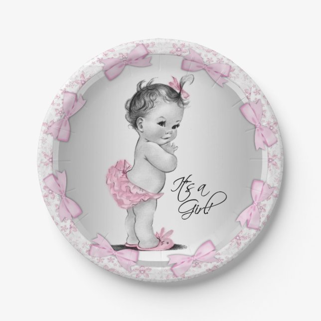 Pink Gray Baby Duschpapier Teller (Vorderseite)