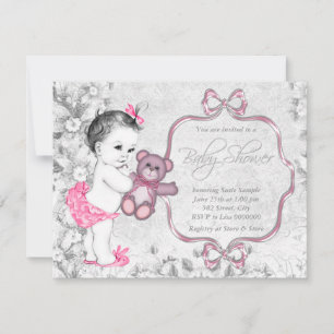 Pink Gray Baby Girl Vintag Baby Dusche Einladung