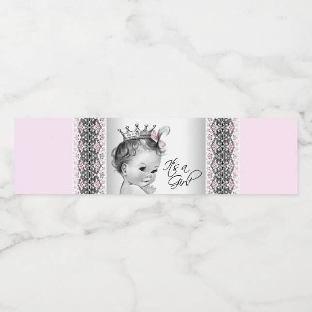 Pink Gray Baby Girl Water Bottle Labels Wasserflaschenetikett (Einzelnes Label)